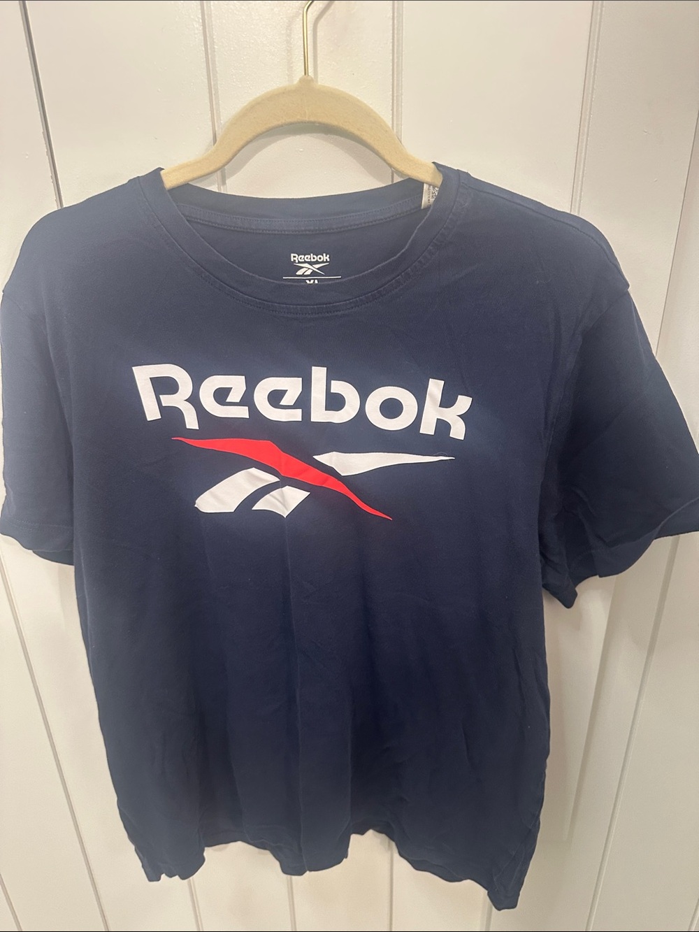 Reebok Navy Short Sleeve Logo Tee with White and Red Accents